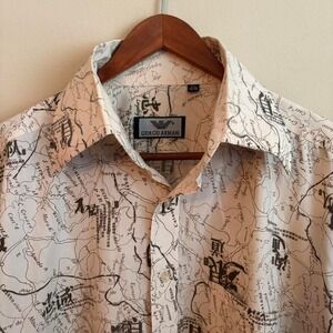 VTG 90's Giorgio Armani Embroidered Logo Chinese Map Longsleeve Button Up Shirt